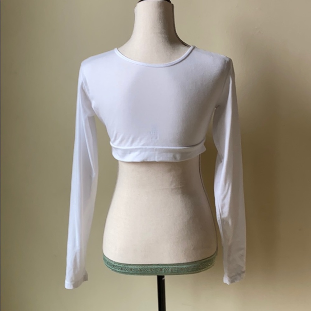 Cropped long sleeved white  cotton top shirt crop - Picture 2 of 8